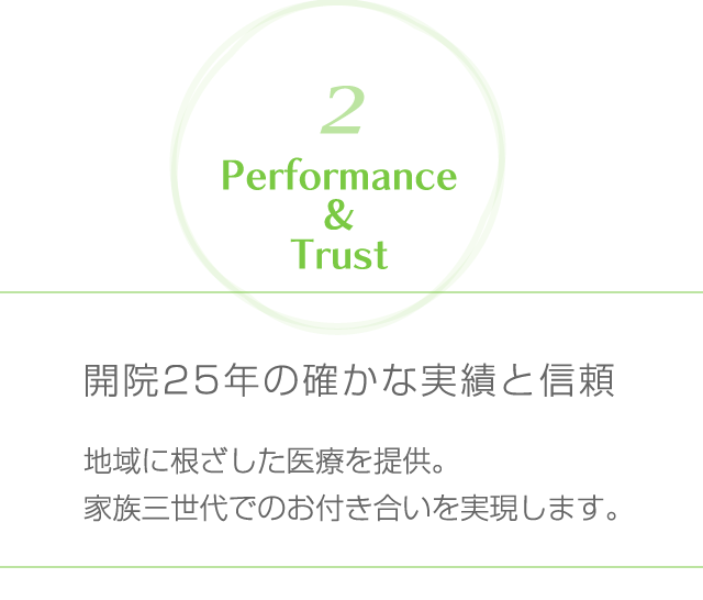 開院25年の確かな実績と信頼地域に根ざした医療を提供。家族三世代でのお付き合いを実現します。