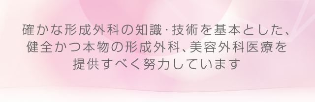 確かな形成外科の知識・技術を基本とした、健全かつ本物の形成外科、美容外科医療を提供すべく努力しています